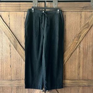 Linden Hill 100% Silk Textured Wide Leg Black Cropped Pants Size Small